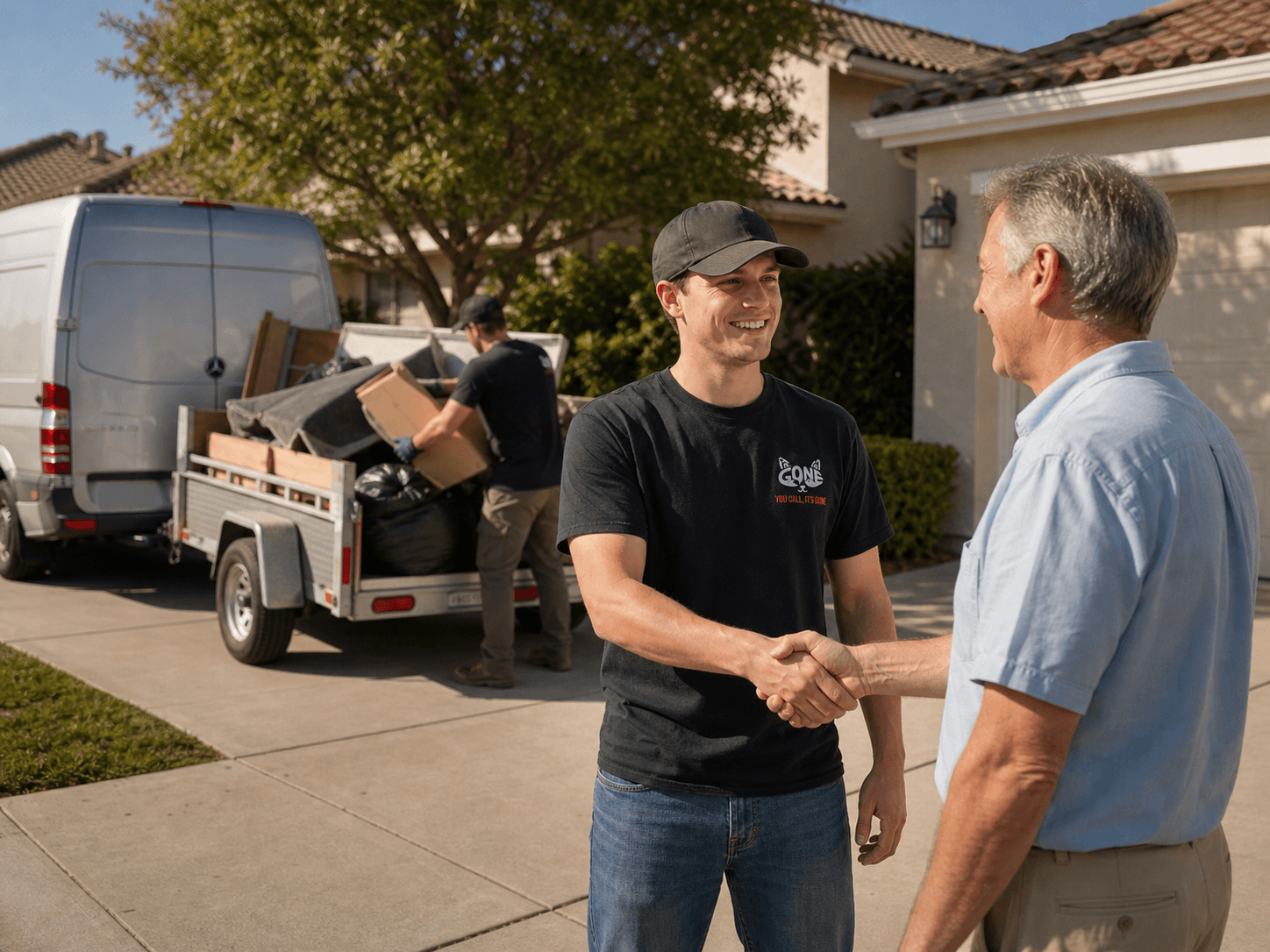 The ITSGONE student team with the junk removal van and trailer.